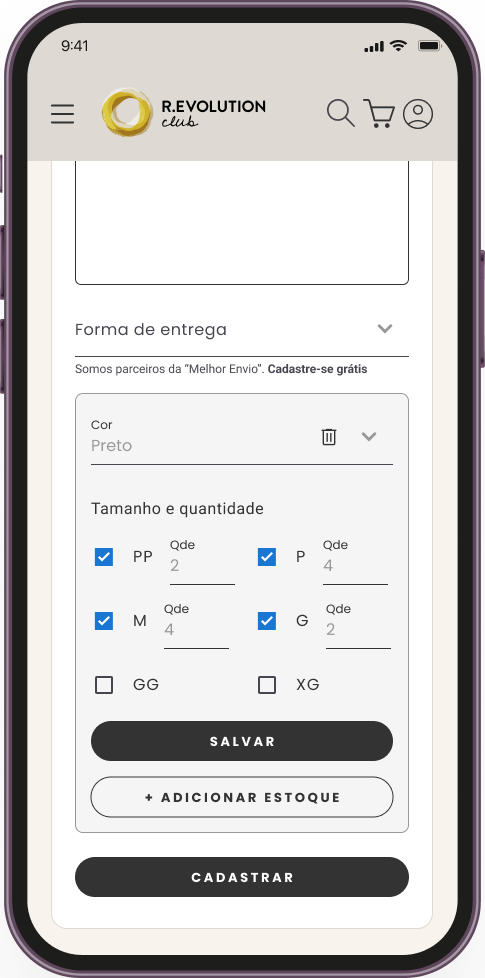 Adicione seu estoque de produtos