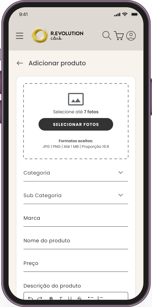 Adicione seus produtos na loja virtual