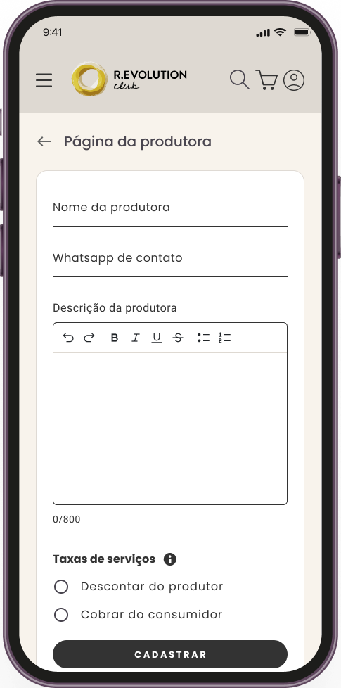 Página de produtora de eventos