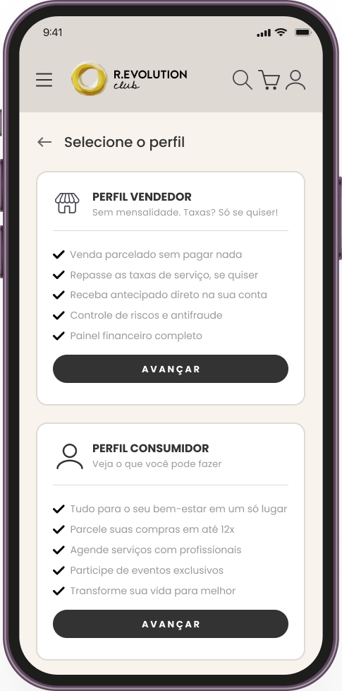Selecione o perfil